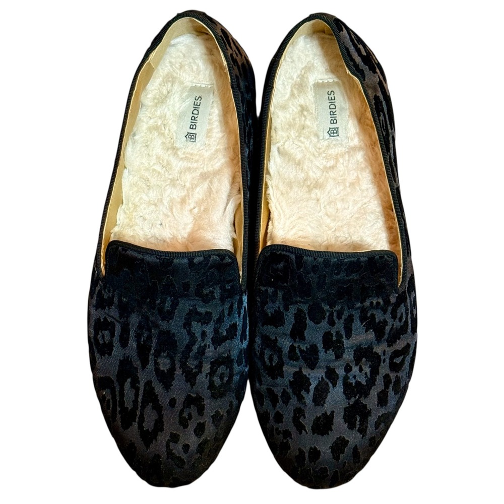 Birdies The Starling‎ Leopard Velvet Loafer Flats Faux Fur Lining Womens Sz-6.5